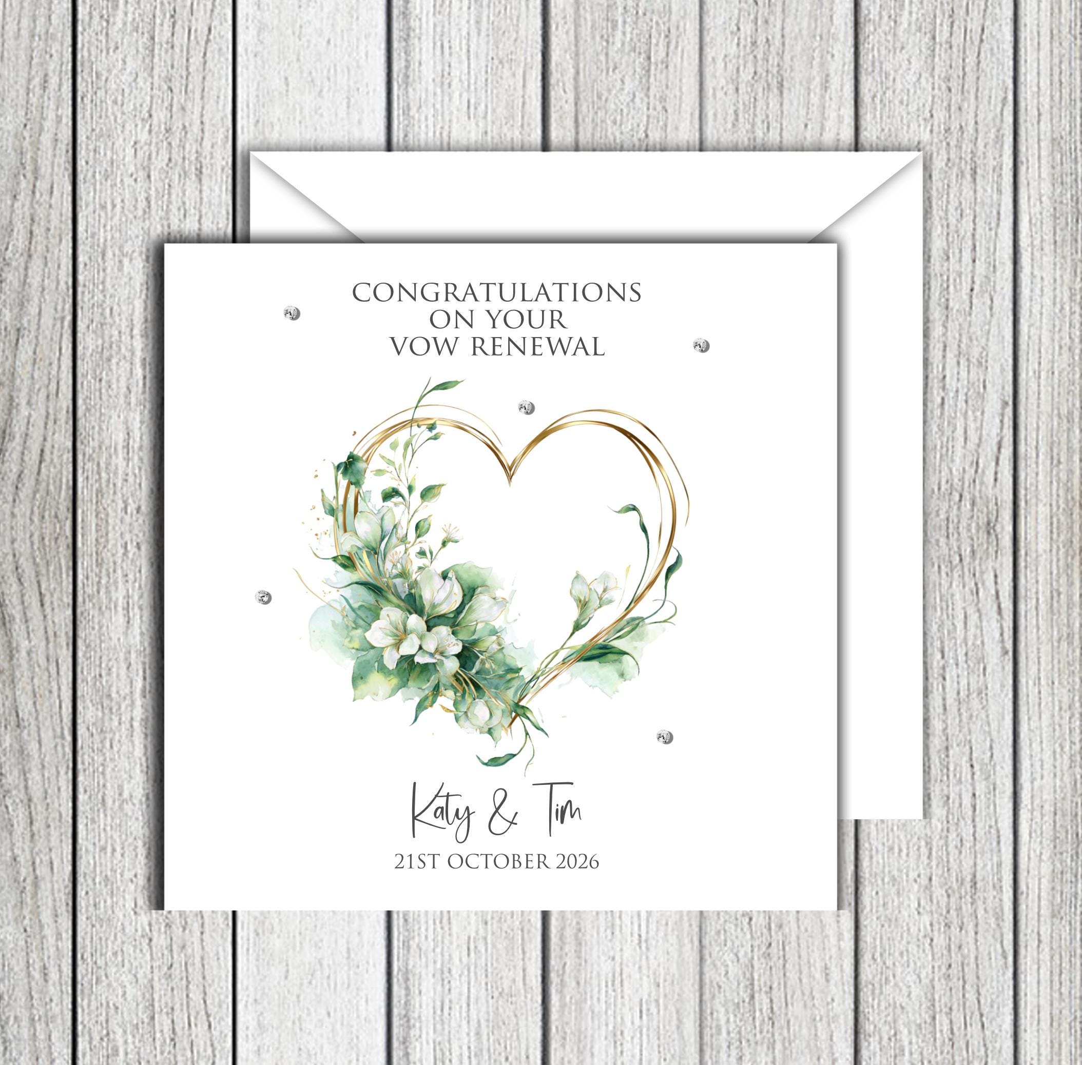 Vow Renewal Green floral Heart Card