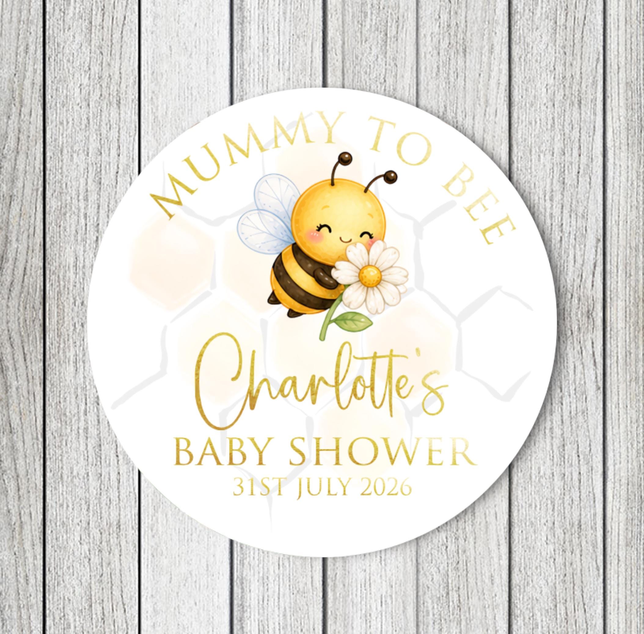 Gold Foiled Bee Mummy To Bee Baby Shower Stickers – Party Bag Favors