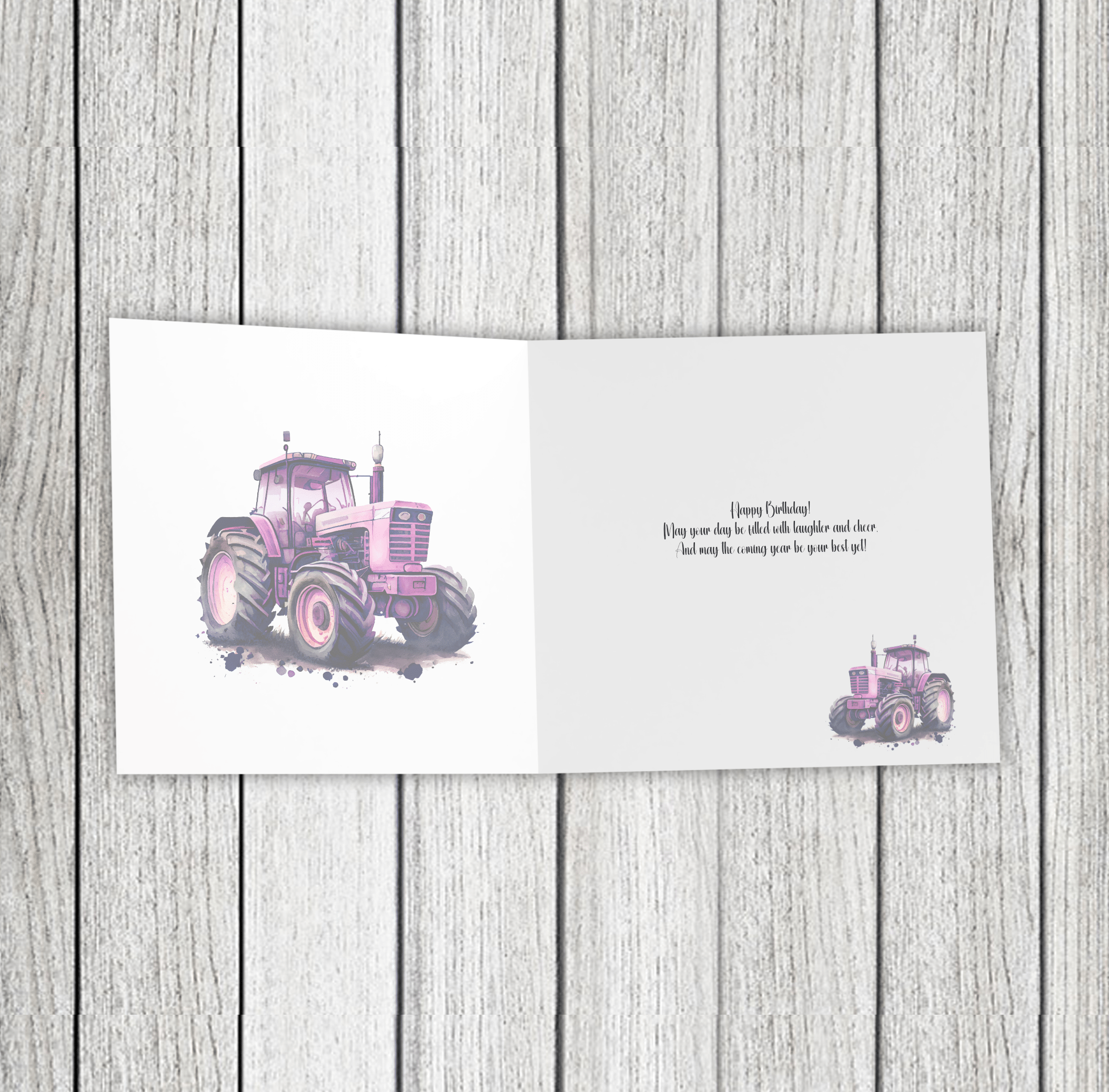 Pink Tractor Happy Birthday Card - Image 2