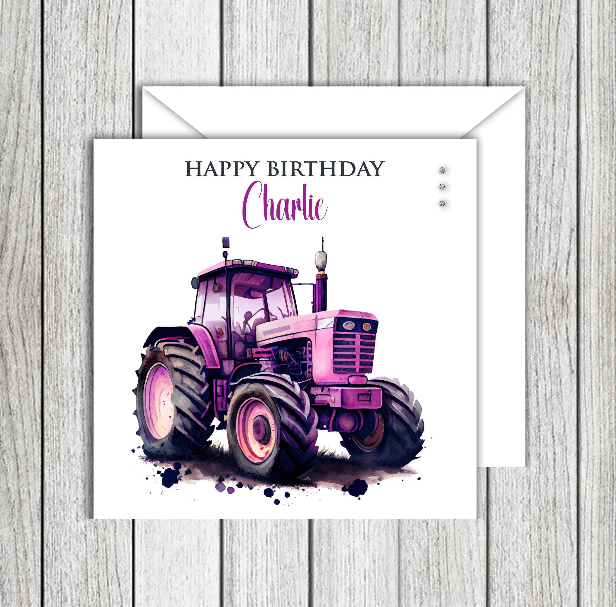 Pink Tractor Happy Birthday Card